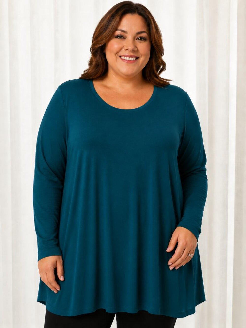 LOCK & LOVE Long Sleeve Scoop Neck Teal Tunic XXXL